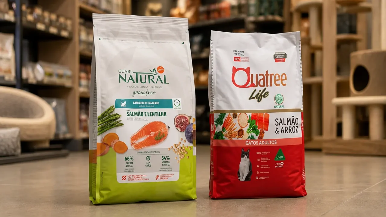Guabi Grain Free ou Quatree Life: a escolha começa pelo perfil do gato