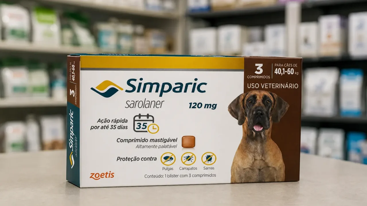 No Simparic 120mg, a faixa de peso vem antes do tamanho da embalagem