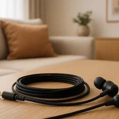 Cabo intra-auricular CTM 50” trançado preto: durabilidade e performance sonora