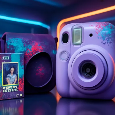 Kit Câmera Instax Mini 12 com pack 10 fotos Spray Art e Bolsa Spray Art