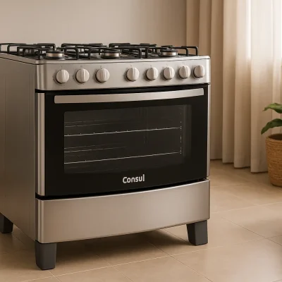Fogão Consul 6 Bocas Inox com Vidro Vedado e Botões Removíveis