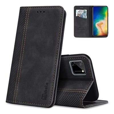 AKABEILA Capa para Oppo Realme C11 2020 Capa de couro PU luxuosa flip para Oppo Realme C11 Capa carteira flip com suporte para cartão fecho magnético suporte à prova de choque 16,5 cm preta
