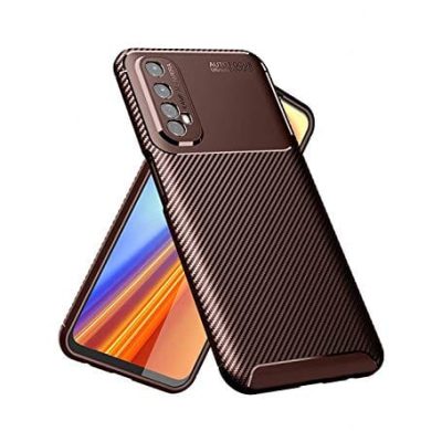 Capa Capinha Anti Impacto Para Realme 7 com Tela de 6.5" polegadas - Case Com Desenho Fibra De Carbono Shock Queda - Danet (Marrom)